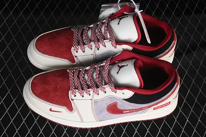 All categories Air Jordan Jordan series basketball shoes Air Jordan 1 Low high-end customized low-top sneakers Air Jordan 1 Low AJ1 Joe 1 joint gray red pig eight high-end customized low-top retro basketball shoes LD8888-007